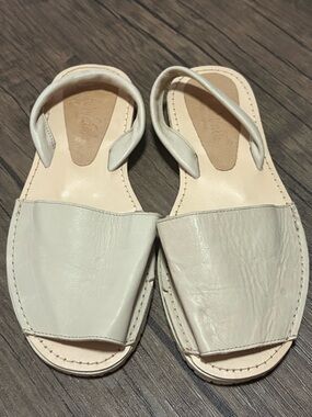Women's Cream Leather Slide Sandals with Back Strap